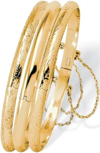 PalmBeach Jewelry 18K Gold-Plated Sterling Silver Engraved Bangle Bracelet Set