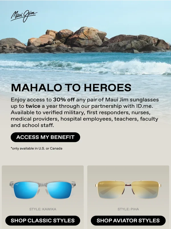 Maui Jim - 30% off for everyday heroes