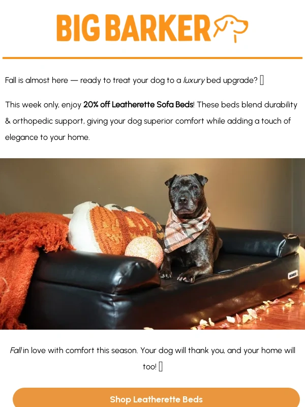 Big Barker - Fall into Luxury: 20% Off Leatherette Beds ??