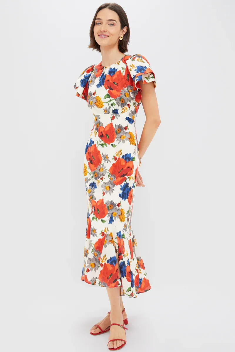 Crimson Poppy Cotton Linen Elodie Dress