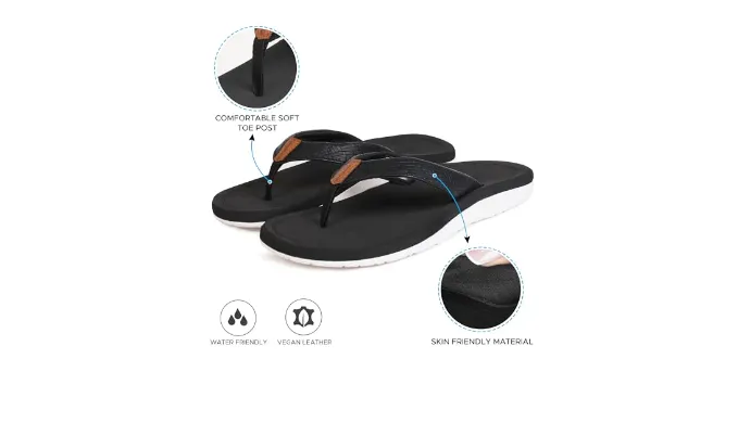 Flip Flops Arch Support Womens – Slip On Recovery Plantar Fasciitis Relief Orthotic Slippers – Lightweight Thong Cushioning Sandals Women – Indoor Outdoor Footwear (Solace Black-White, Size 8)