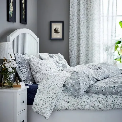 Ikea KOPPARRANKA Duvet cover and pillowcase(s), white/dark gray, Full/Queen (Double/Queen)