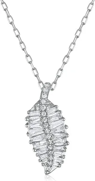 10K White Gold 1/3 ct. tw. Baguette and Round Diamond Leaf Pendant Necklace