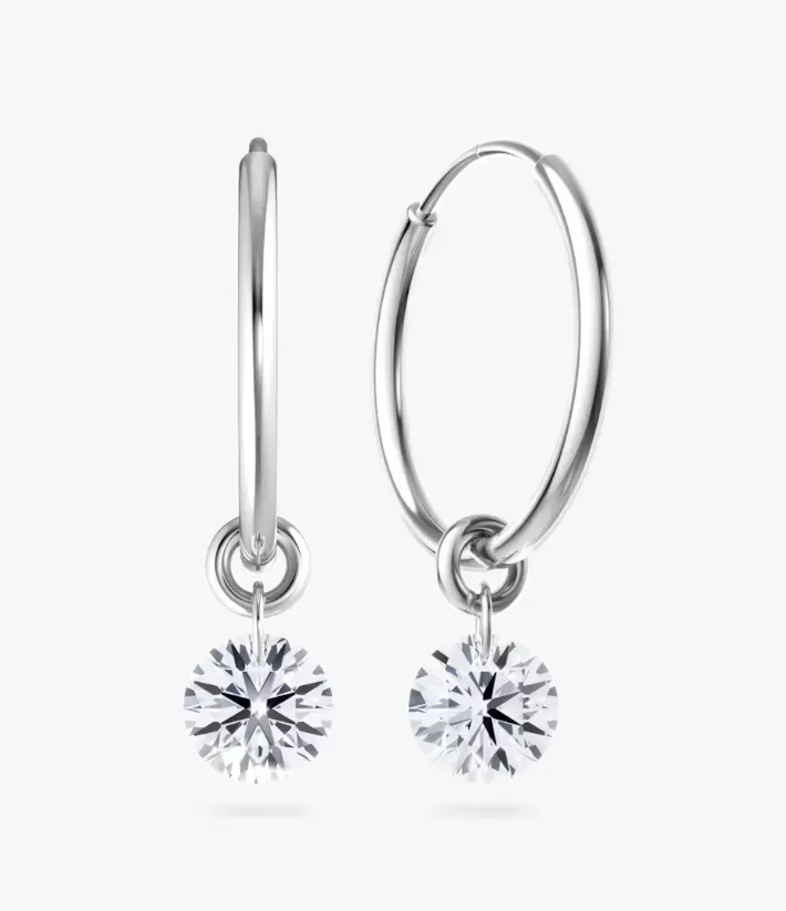 Floating Solitaire Huggie Hoops