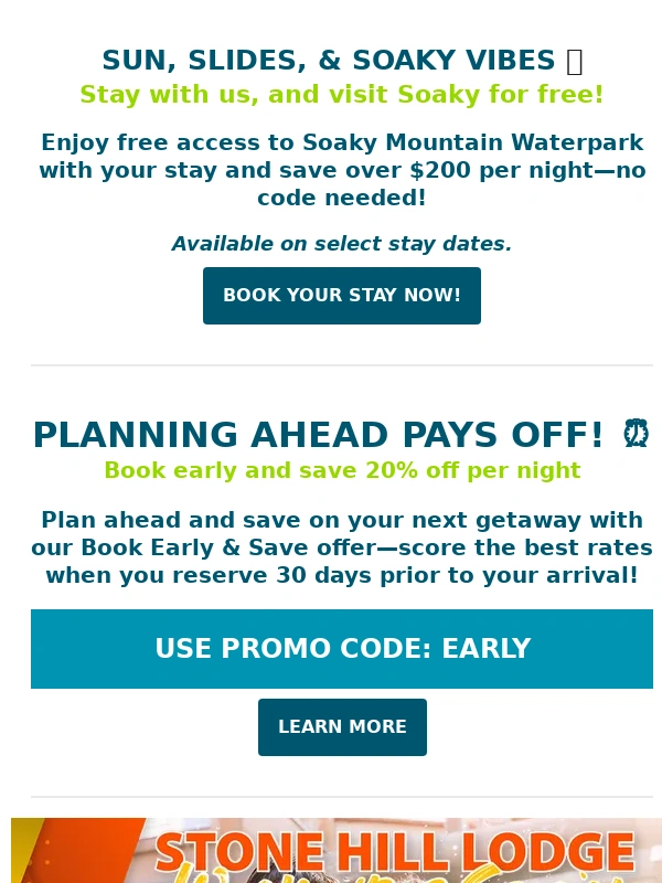 Wilderness at the smokies - Get Soaky Mountain Waterpark Tickets Free with Your Stay! ?