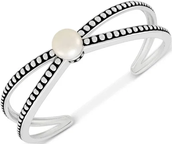 Cultured - Freshwater Pearl X Cuff Bangle Bracelet, 10-1/2mm, Sterling Silver