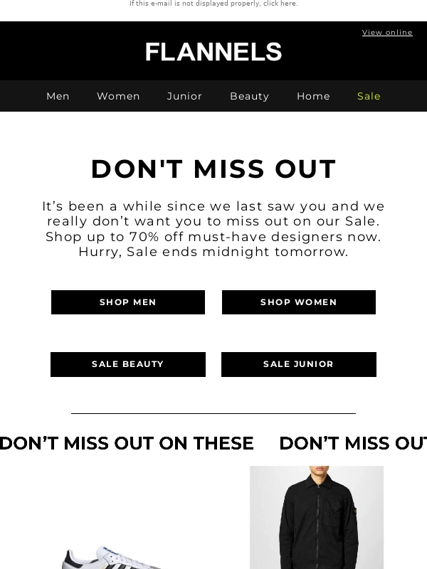 Flannels - We miss you | Our Sale ends tomorrow