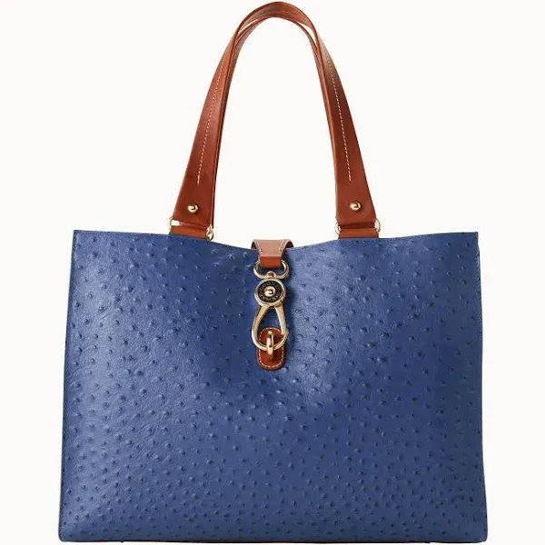 Dooney & Bourke Women's Ostrich Large Logo Lock Tote Shopping Bag