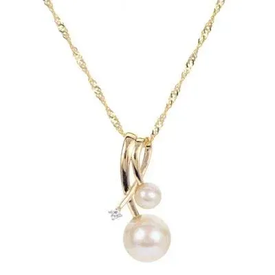 Imperial 14K Yellow Gold Freshwater Pearl and Diamond Pendant Necklace