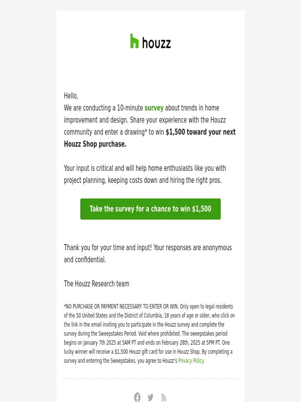 Houzz - LAST CHANCE: Win $1,500 by Sharing Your Home Insights!