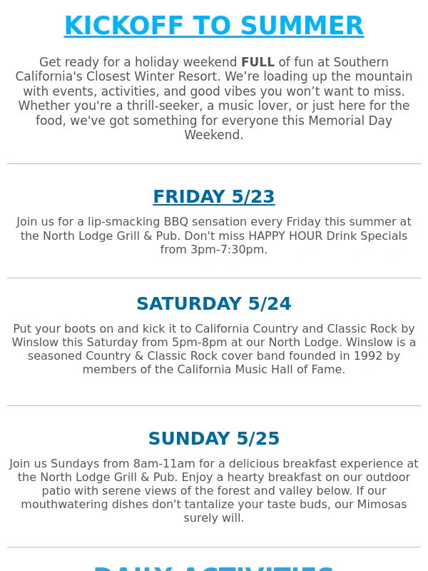 Mountain High - Jam Packed Memorial Day Weekend