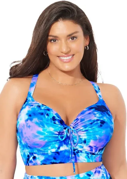 Swimsuits for All Women's Plus Size Bra Sized Tie Front Longline Underwire Bikini Top