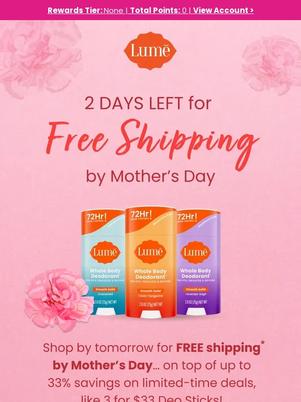 Lume Deodorant - 2 days left for FREE Mother’s Day shipping!