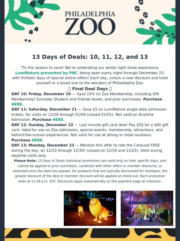 Philadelphia Zoo - Final 13 Days of Deals! Unlock deals 10 through 13. Learn more inside