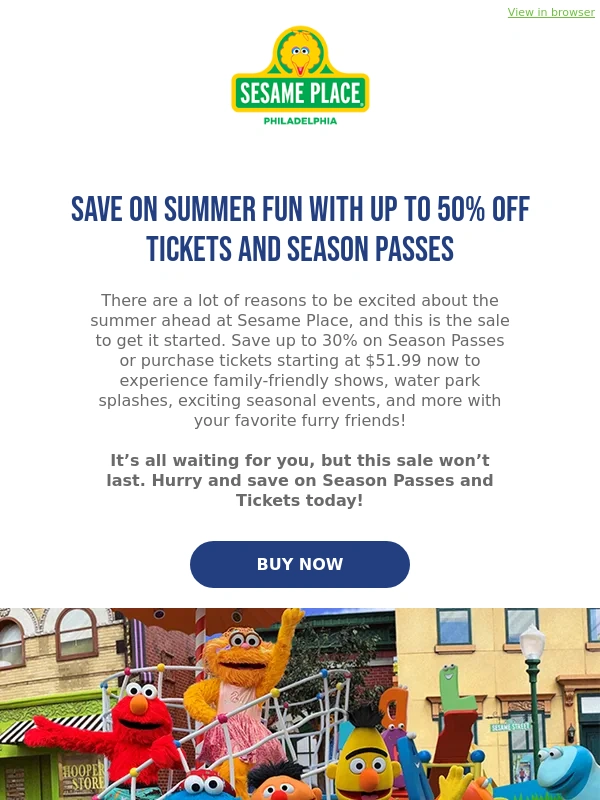 Sesame Place - Save up to 50% on Tickets & Season Passes during our Memorial Day Sale