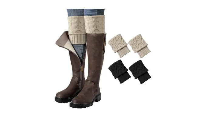 2 Pairs Boot Socks for Women – Crochet Knitted Boot Cuffs, Winter Warm Boot Cuffs, Womens Short Leg Warmers Boot Topper Socks