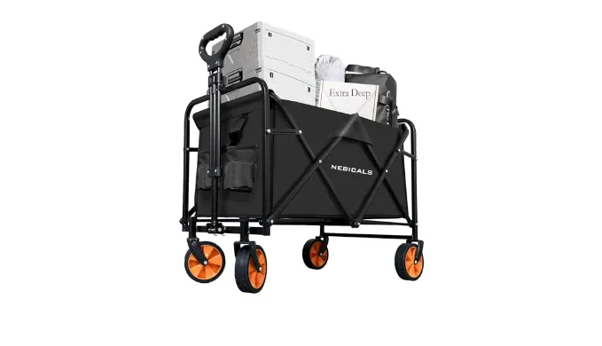 NEBICALS Small Tall Collapsible Folding Black Pull Wagon Carts Foldable,for Apartment,Grocery,Travel,Camping, Shopping & Outdoor, Lightweight & Portable (9 Colors to Choose)