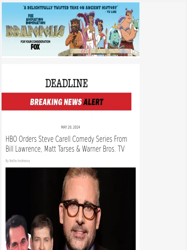 Hulu - HBO Orders Steve Carell Comedy Series From Bill Lawrence,Matt Tarses and Warner Bros. TV