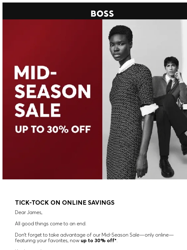 HUGO BOSS - Up to 30% off online ends today