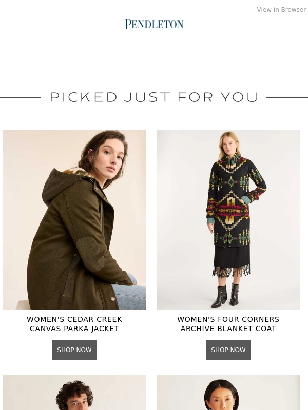 Pendleton - Just a few hours left for 25% off jackets & coats,online and in stores