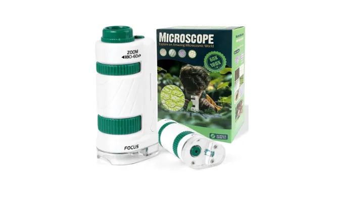 Kids Microscope, SETFLAGS Pocket Microscope for Kids, 60x-180x Zoom Miniscope Portable Little Scientist Handheld Mini Scope Educational Science Kit STEM & Science Toy, Interactive Learning, Ages 6+