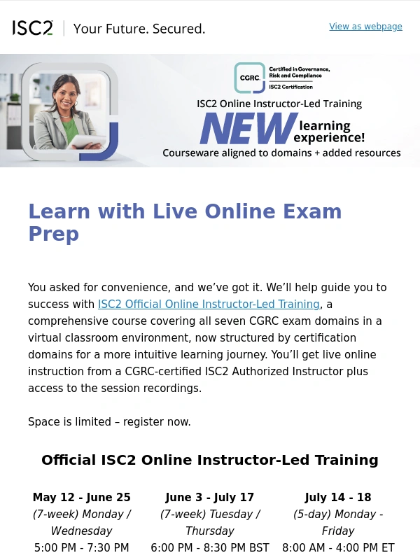 Isc2 - Get Live Online CGRC Exam Prep