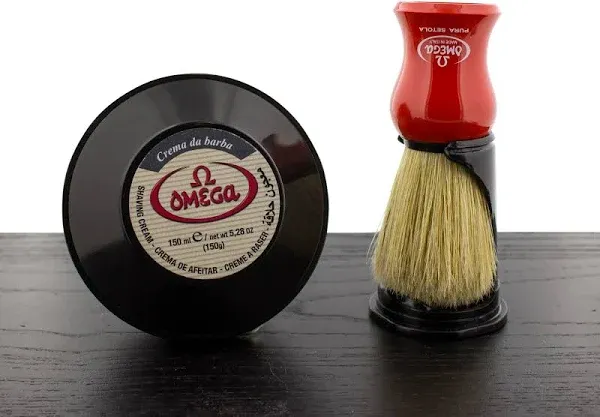Omega Shaving Cream and Brush with Stand Set