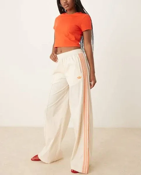 adidas Originals crochet 3 stripe track pants in off white