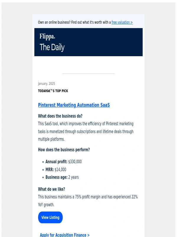 Flippa - Pinterest Marketing Saas making $330K Annual Profit + Simpsons Cartoons Ecom