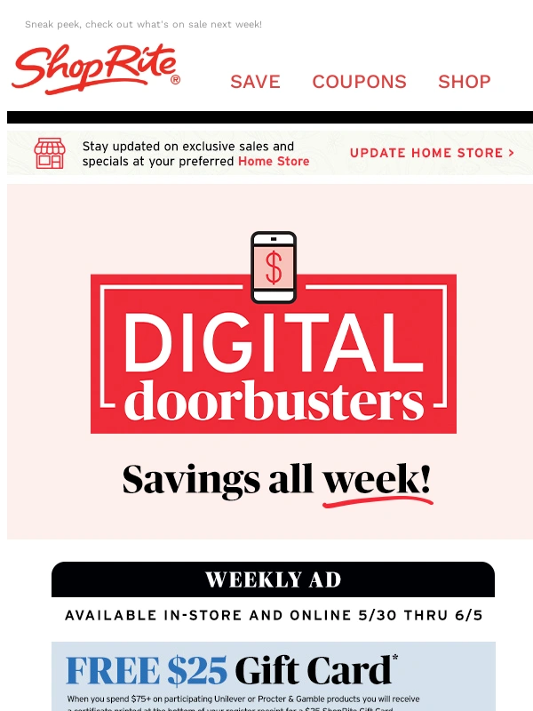 Shoprite - Save over $450 with Digital Doorbusters ? + get $20 off catering orders! ?