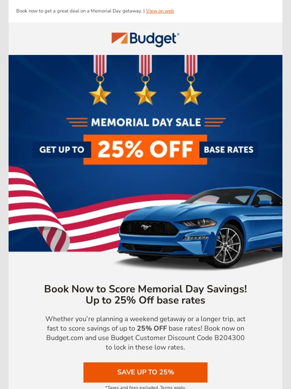 Budget - LAST CHANCE: Grab up to 25% OFF with Budget's Memorial Day Sale