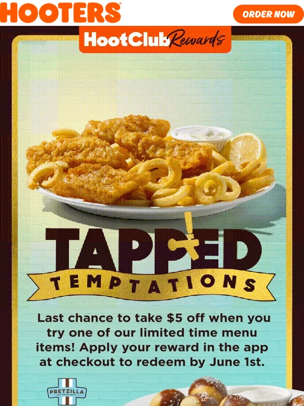 Hooters - Last Call! $5 off a Spring Limited-Time Menu Item