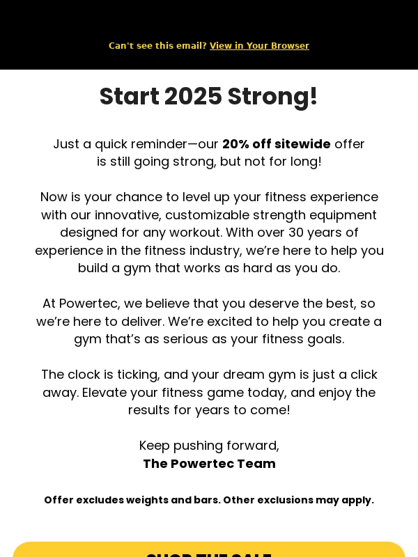 Powertec - Reminder ? Our 20% OFF Sale Is LIVE!