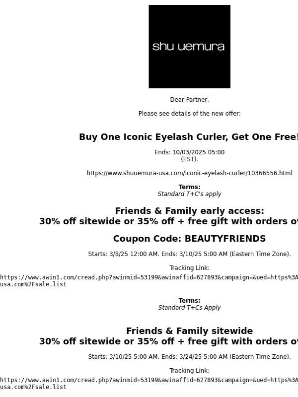 Shu Uemura - Fwd: Shu Uemura (US) (53199): Friends&Family Offers!