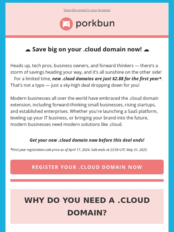 Porkbun - Get .cloud domains over 80% off! ☁️ Details inside