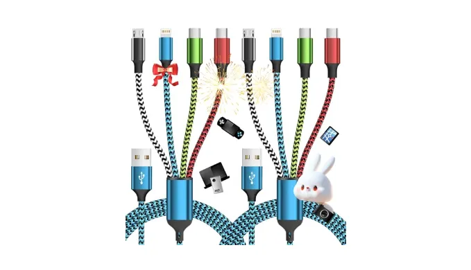 Jogrytece Dual Type-C 4 in 1 Charging Cable, (2 Pack 5FT) Multi Charging Cables for Multiple Devices,Universal Charger Phone Charger Cord with 2 USB-C/IP/Micro USB Port for Cellphone/Tablets/Pads
