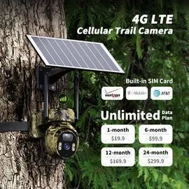 LIWAN 4G LTE Cellular Trail Camera, Game Camera Built-in SIM Card with Solar Panel, 360° View Live, 2K Color Night Vision, Motion Activated, Remote Phone Access, No Wi-Fi, Unlimited Data Plan