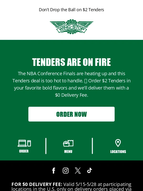 WingStop - Finals Fuel: $2 Tenders + $0 Delivery Fee ?