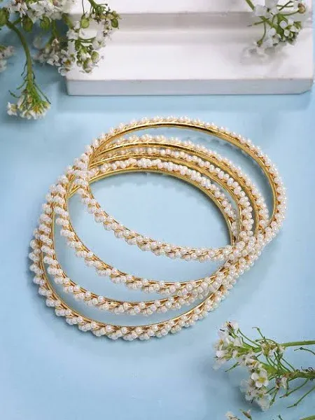 Trendia Women's Gold-Plated Pearl Bangles