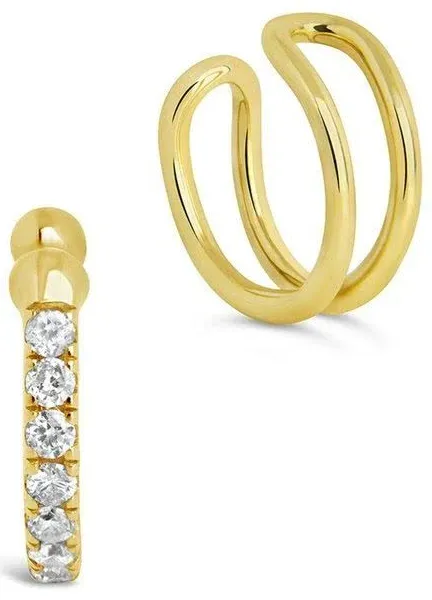 SF Fine 14K Gold Diamond Ear Cuff Set
