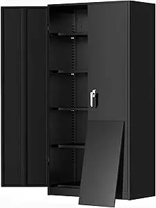 Greenvelly - Metal Garage Storage Cabinet, 72”, Locking, Black, 4 Shelves, for Home Office, Kitchen/Pantry