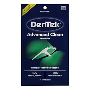DenTek Triple Clean Advanced Clean Floss Picks, No Break & No Shred Floss, 90 Count