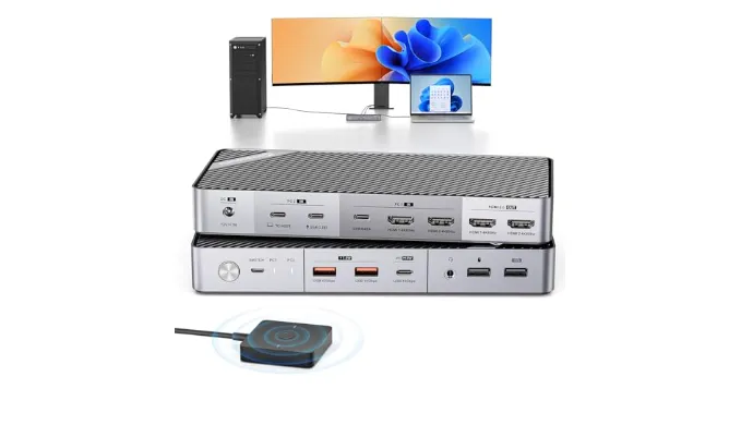 Minisopuru Dual Monitor KVM Switch Docking Station for Laptop & Desktop – with 4K60Hz HDMI,15W Charge, EDID, 5 USB A USB-C, Audio, for Thunderbolt 5/4/3, USB-C Windows Laptops(Not Support MacBook)