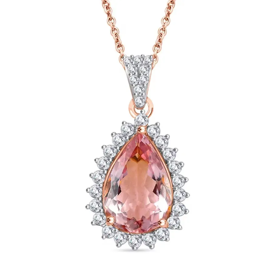 Luxoro AAAA Pink Morganite and Diamond 3.05 ctw Pendant Necklace
