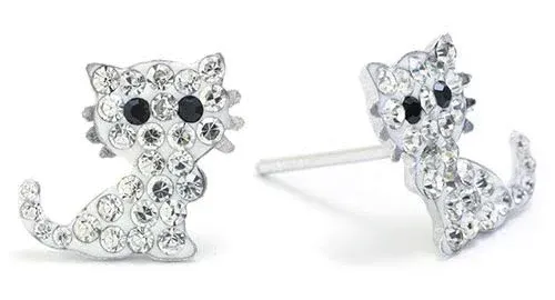Giani Bernini 925 Sterling Silver CZ Pave Crystal Cat Stud Earrings