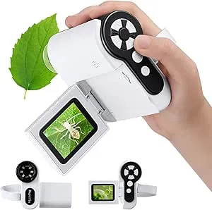 Barchrons Microscope for Kids, 1000X Handheld Kids Microscope with 6 Adjustable LED Lights, Easter Gifts for Kids Ages 8-12, 32G SD Card Included-White