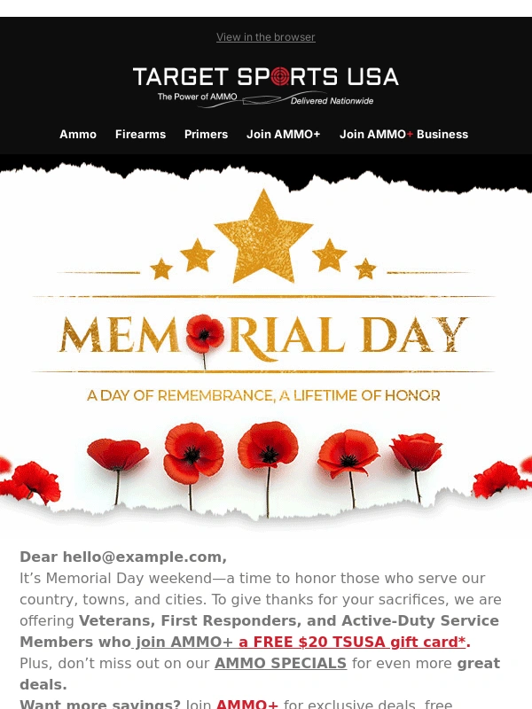 Target Sports USA - Memorial Day Savings for All–Plus A Bonus for Heroes
