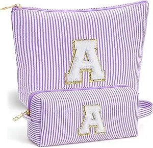 2 PC Fohufo Monogram Travel Makeup & Toiletry Bag Set (3 Colors)
