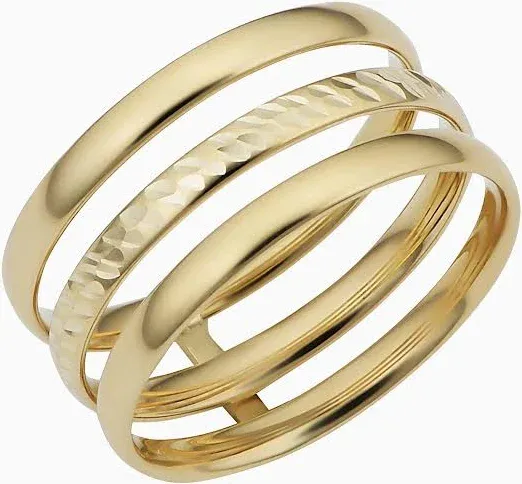 Oradina 14K Yellow Solid Gold Triple Threat Ring