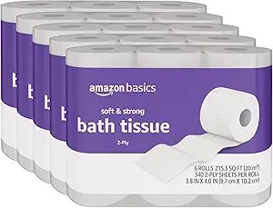 Amazon Basics Soft and Strong 2-Ply Toilet Paper, 30 Ultra Rolls  120 Regular Rolls, Unscented, 340 Sheet (30 Rolls)